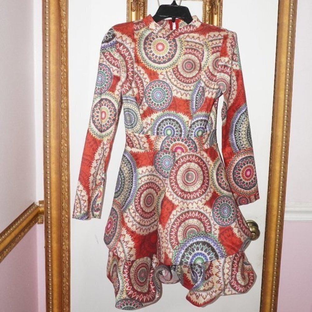 Mi Multi Colored Print Flared Dress